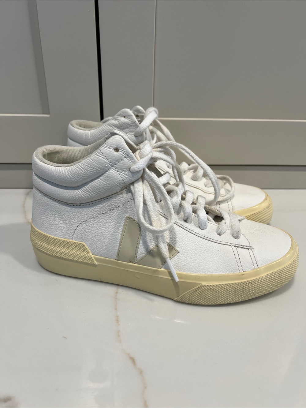 VEJA White High-Top Sneakers with Cream Sole
